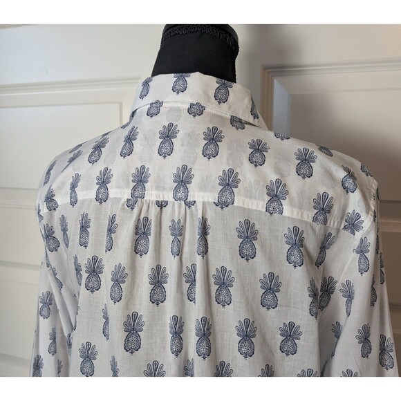Talbots Size M Blouse Pineapple Medallion Lightweight Button Up Cotton Chic - Picture 5 of 10